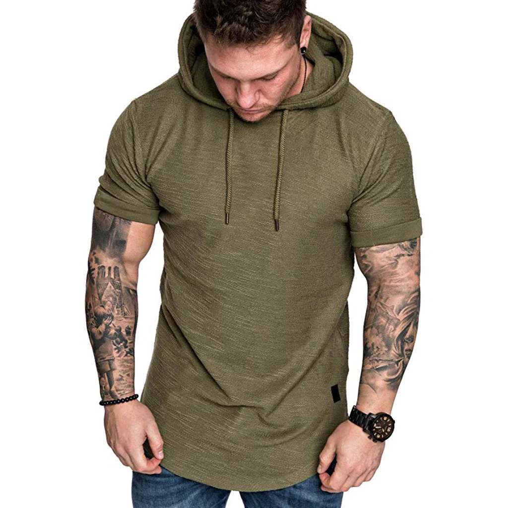 

2021 Mens Hoodies Sweatshirts Short Sleeve Men Hoodies Sweatshirt Casual Solid Color Man hoody For Male Hooded AUSO