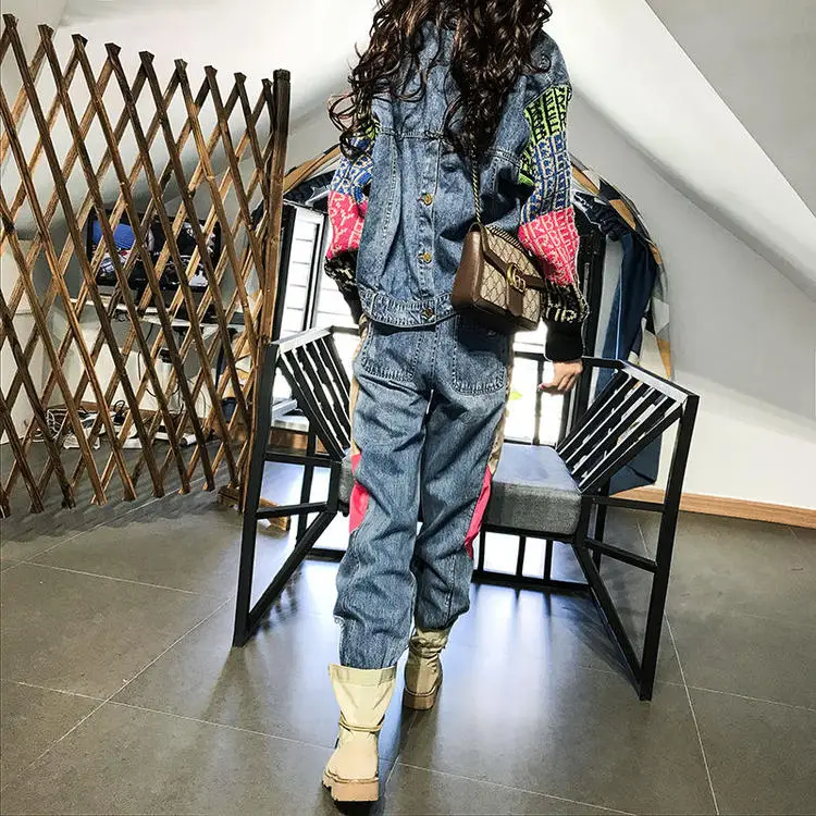 Timis Li модный джинсовый костюм женские джинсы комплект из двух предметов новый