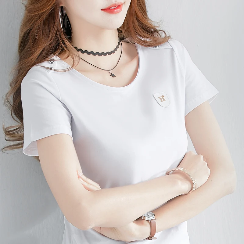 

Fashion Logo Printing T Shirts Women's Short beige Sleeve Fashion 100% cotton Female T-Shirts