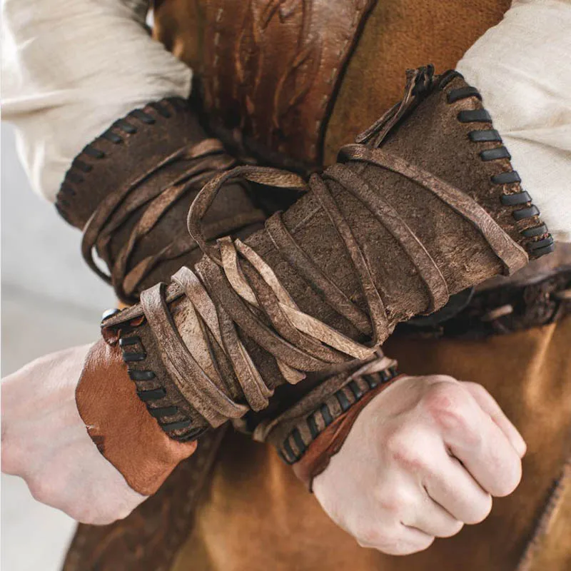 Medieval Viking Pirate Cosplay Leather Armor Arm Warmer Men Warrior Knight Gauntlet Bracer Steampunk Costume Accessory For Larp |