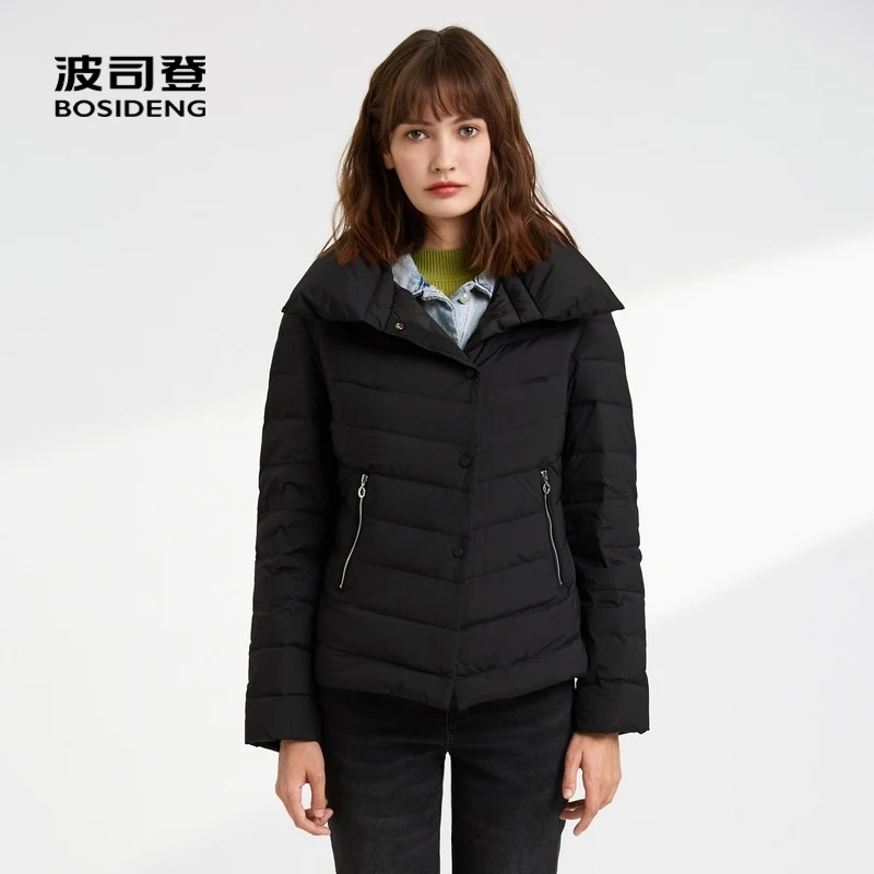 

BOSIDENG женский пуховик, тонкое пальто, зимняя теплая черная куртка, 90% утиный пух, теплое пальто с наполнителем B90131032