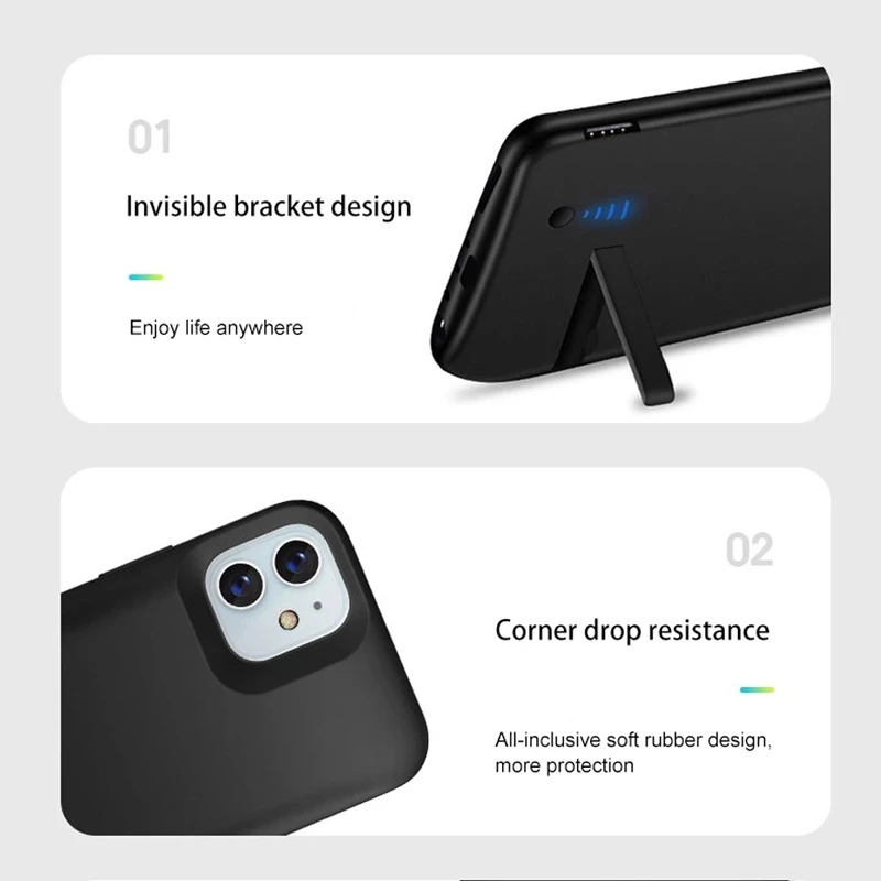 Funda para cargador de bater&iacute;a de tel&eacute;fono, cubierta de carga con soporte de 10000mAh para iPhone 12, 11 pro max, 6, 6s, 7, 8 Plus, X S-2