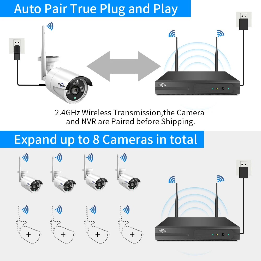 Wi Fi IP цилиндрическая камера 3MP 1536P 8CH NVR Беспроводная система видеонаблюдения