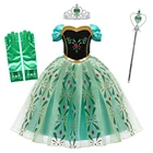 Летнее платье Анны для девочек детский зеленый костюм Снежной Королевы детская одежда на Хэллоуин, день рождения для детей от 3 до 10 лет