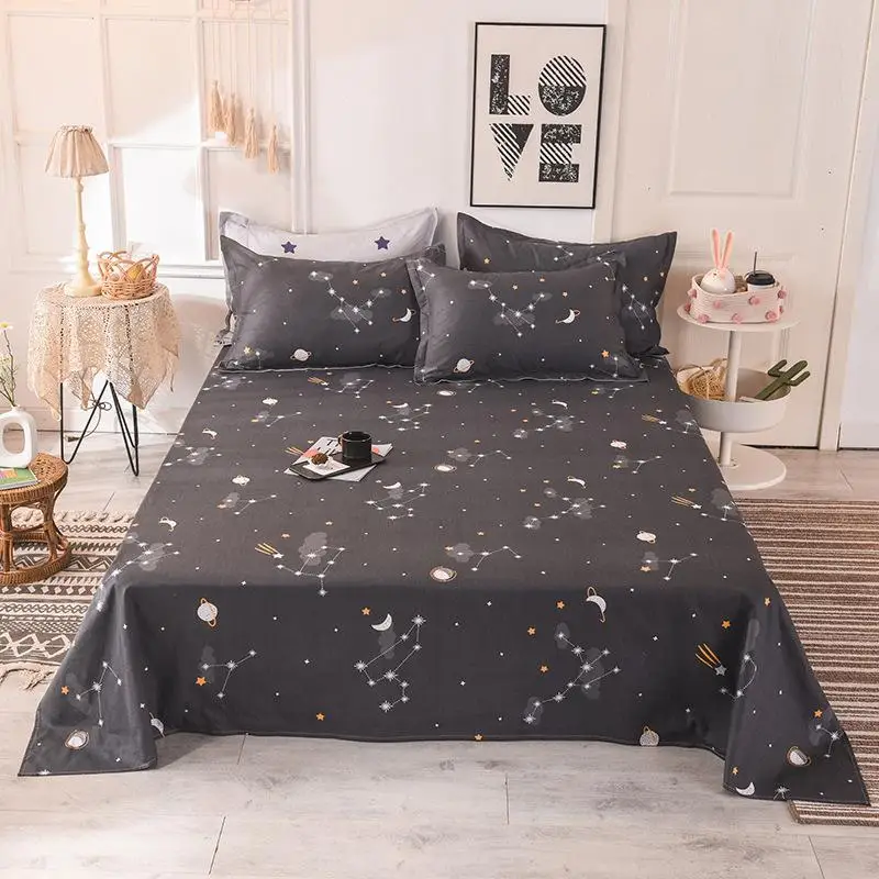

100% Cotton Starry Print Flat Sheet For Children Adults Single Double Bed Flat Bedsheets (No Pillowcase) XF730-12