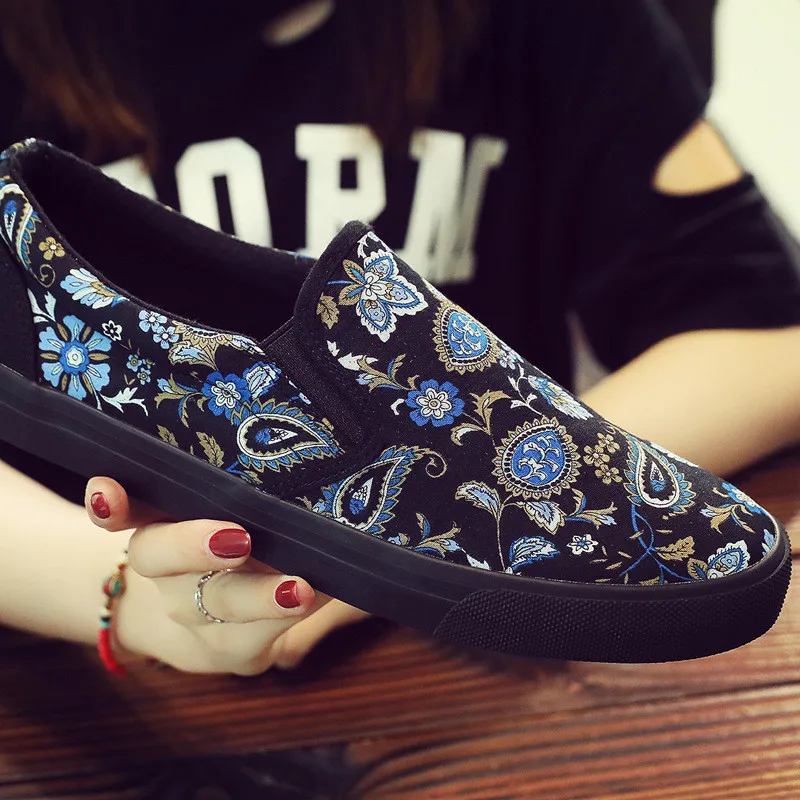 

Мужские парусиновые туфли с цветочным принтом, износостойкие Нескользящие удобные теплые повседневные кроссовки, весна-осень 2020