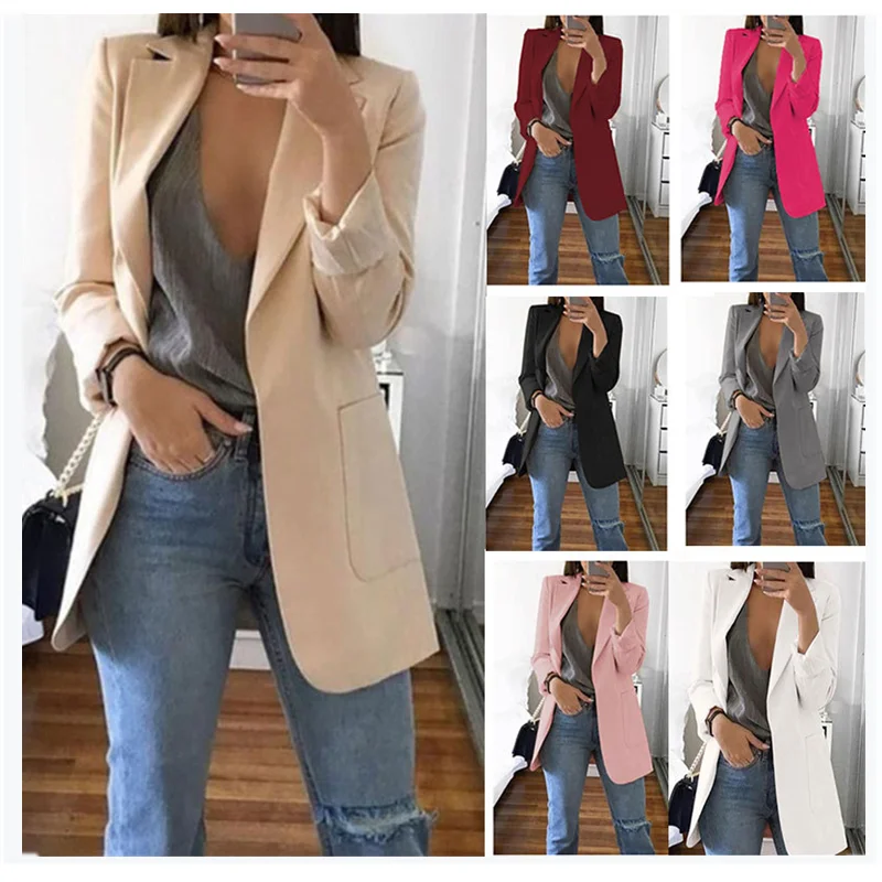 

1256 Fashion Slim Blazers Women Casual Solid Colors Temperament Office Lady Work Suit Long Sleeves