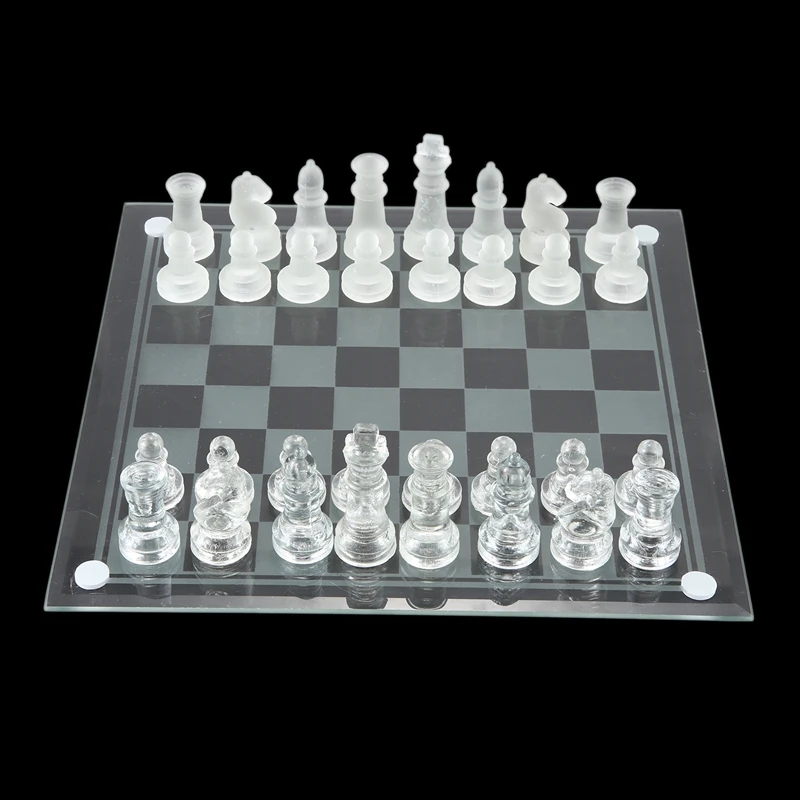 

8 Inch International Chess Game,Complete Glass Chess Set 32 Pieces Game & Board Play