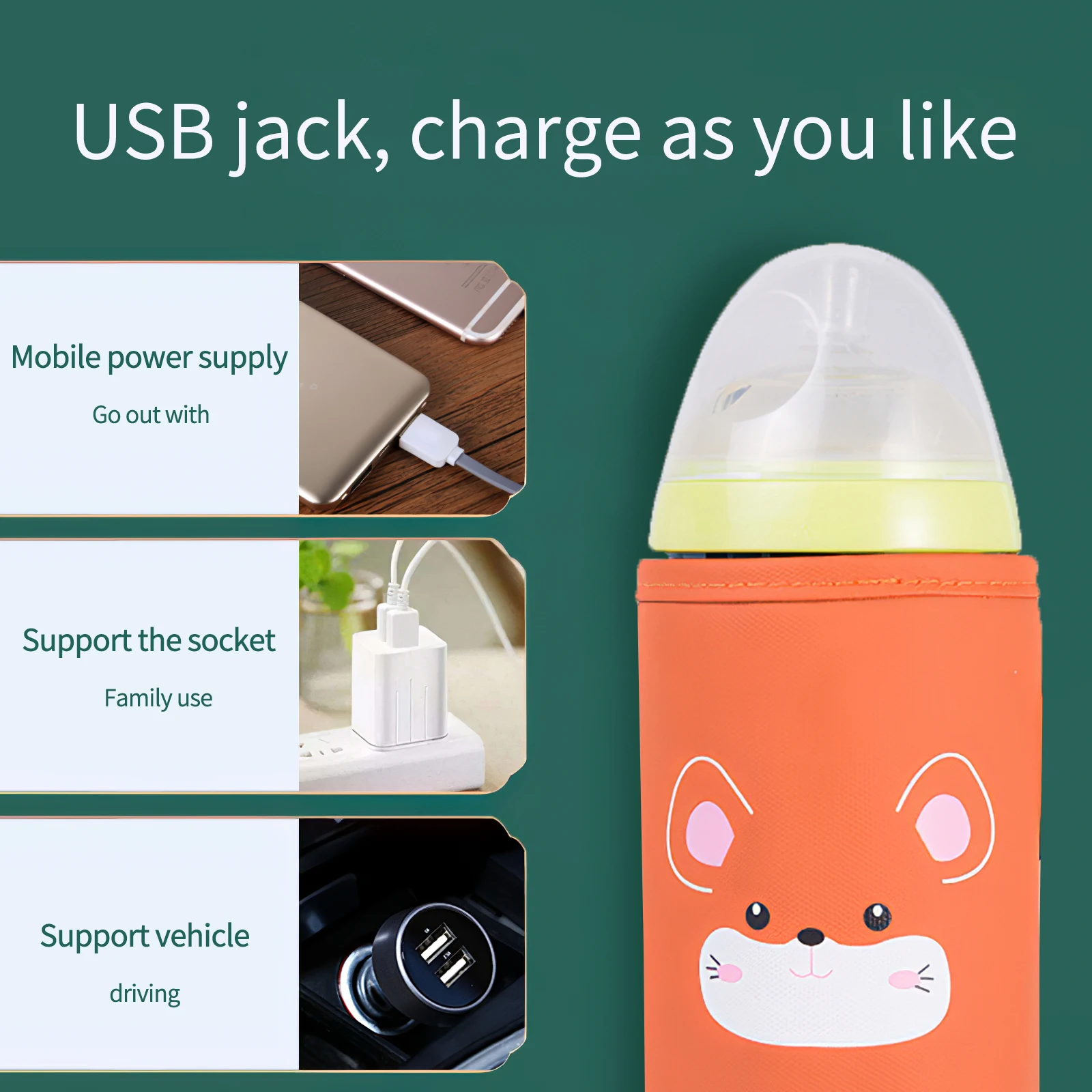 

USB Baby Bottle Warmer Heater Insulated Bag Travel Cup Portable In Car Heaters Drink Warm Milk Thermostat Bag For Feed Newborn