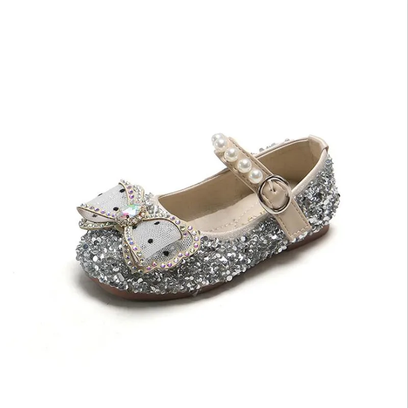 

Girls Princess Shoes Autumn New style Performance Bowtie Shiny Pearl Children Mary Jane Shoe