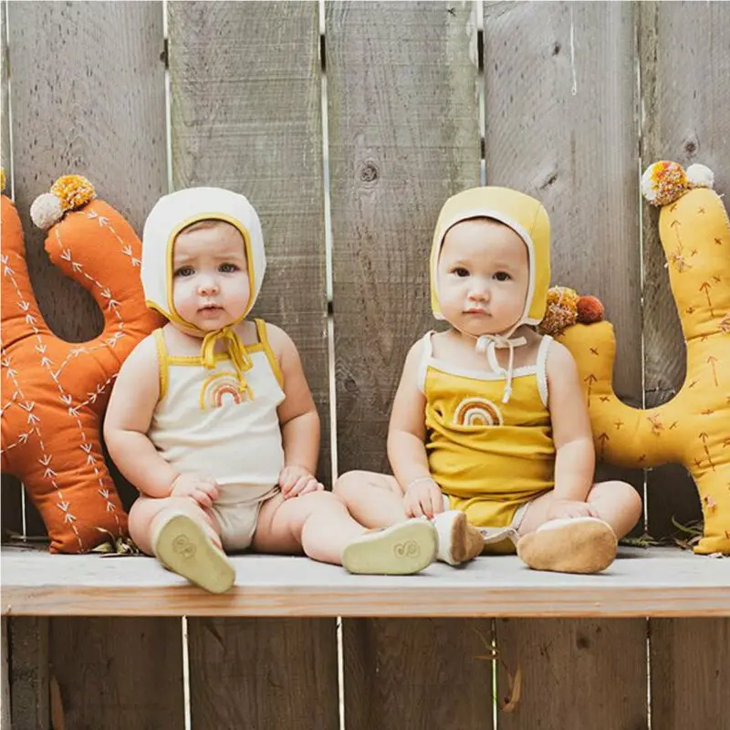 2020 Baby Summer Clothing 0-24M Newborn Infant Kids Girl Boy Bodysuit Rainbow Print Sleeveless Spaghetti Jumpsuits Clothes | Детская