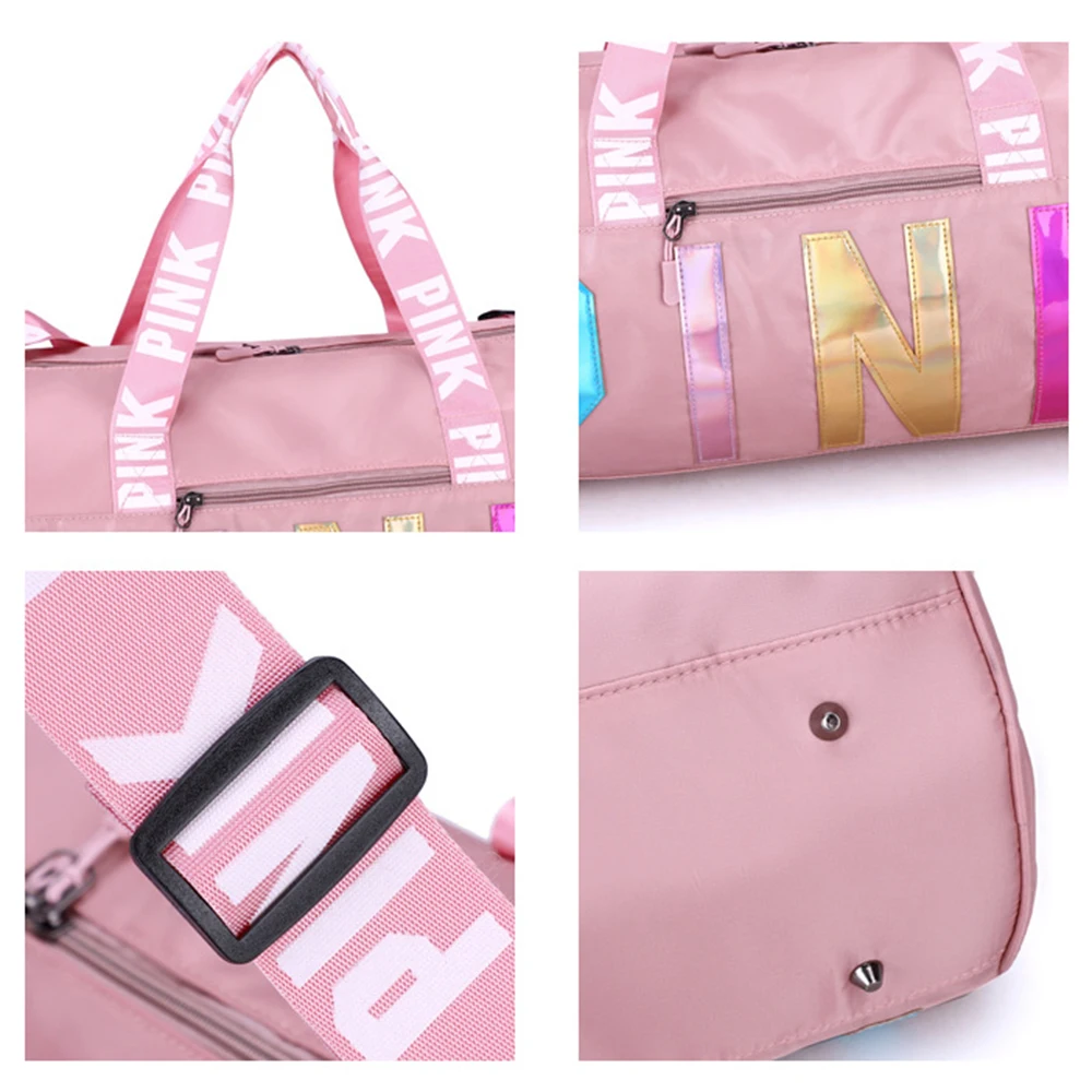 Women Pink Travel Bag Outdoor Sports Fitness Training Bags Nylon Waterproof Female Fitness Bag