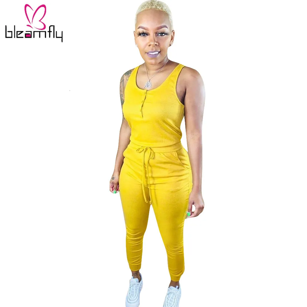 Новинка 2019 женские летние модные комбинезоны без рукавов с круглым вырезом