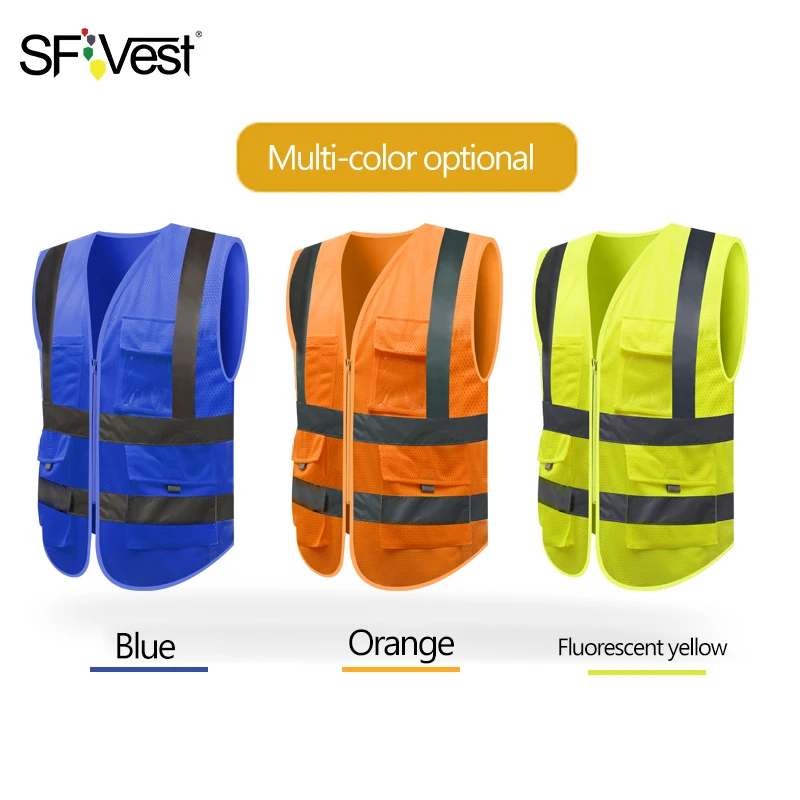 SFvest HI VIS VIZ жилет руководителя высокой видимости светоотражающий сетчатый жилет Мульти-карман жилет безопасности со светоотражающими полосками сетчатый жилет