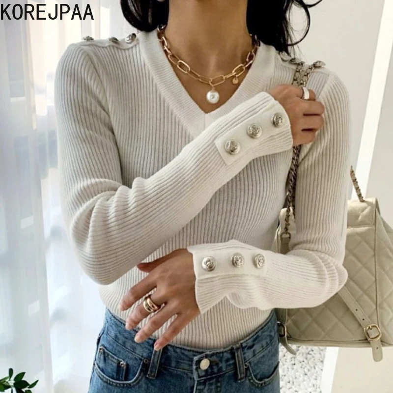 

Свитер женский в Корейском стиле с V-образным вырезом и длинными рукавами