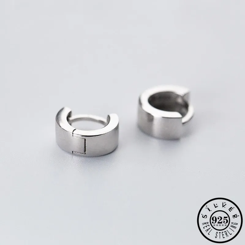 

Mens 925 Sterling Silver Small Huggie Hoops Piercing Earrings Hip Hop Black Round Circle Ear Rings Fine Jewelry for Women