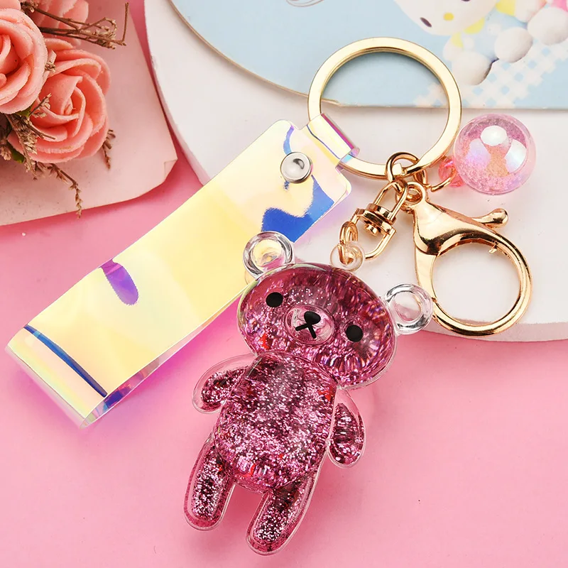 Жидкий Блестящий медведь с принтом зыбучих песков брелок рюкзак из акрила кулон