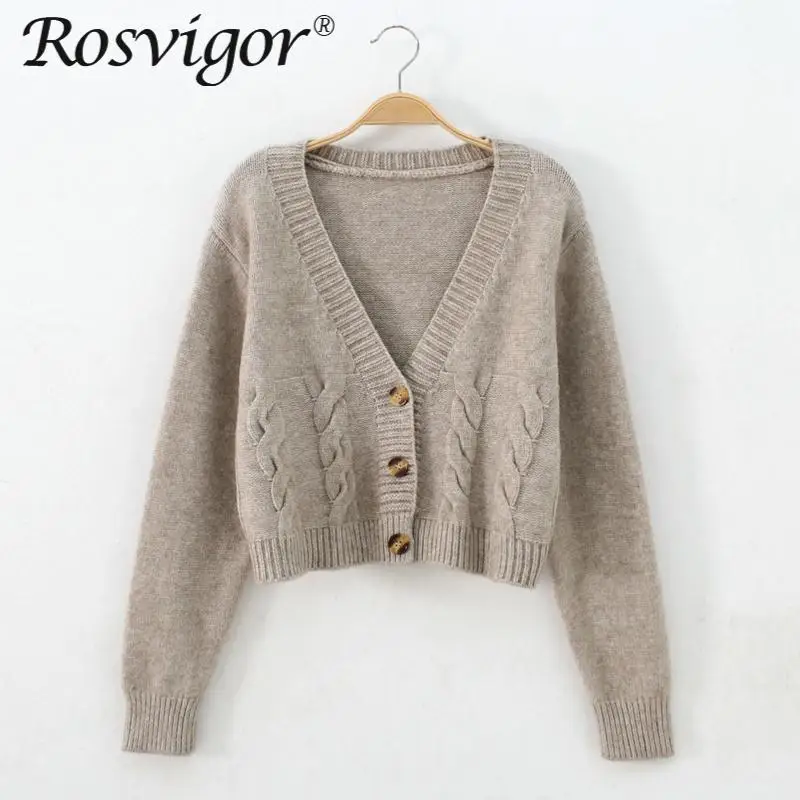 

Короткий кардиган, Женский Однотонный свитер на осень и зиму, Женский однобортный вязаный свитер, повседневный женский укороченный кардига...