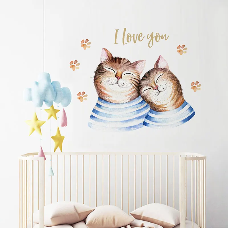 Милые милые Мультяшные кошки пары наклейки на стену лапы принты для детской