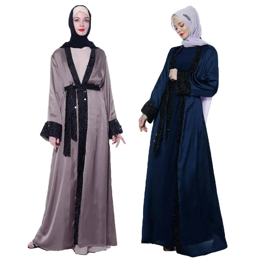 

Дубай открытый кардиган Abaya женское атласное длинное платье с блестками в мусульманском стиле кимоно jilбаб кафтан халат платье с длинным ру...