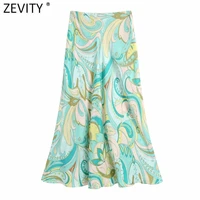 zevity 2021 women vintage totem floral print casual a line skirt faldas mujer female back zipper chic summer midi vestido qun795