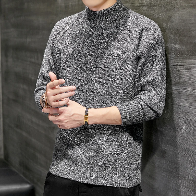 

Men's Half Turtleneck Sweaters Fashion Knitted Pullovers Casual Wool Solid Color Knitted Sweaters Men's Winter Sweaters