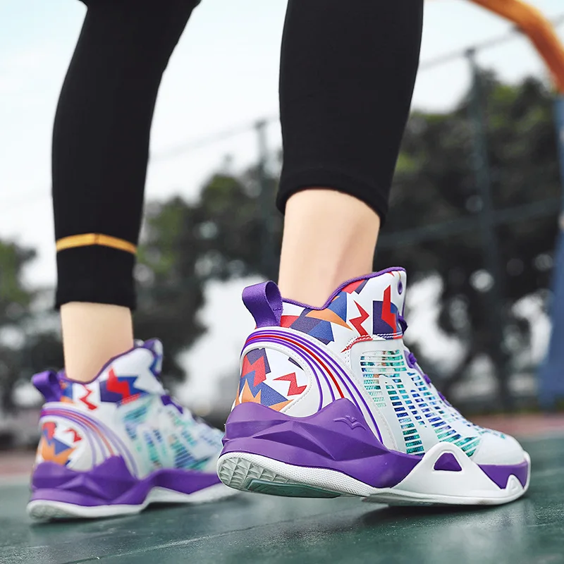 New Arrivals White Chunky Basketball Shoes Men Anti-shock Sports Shoes Fashion Printed High top Hip-hop Men Sneakers Basketball
