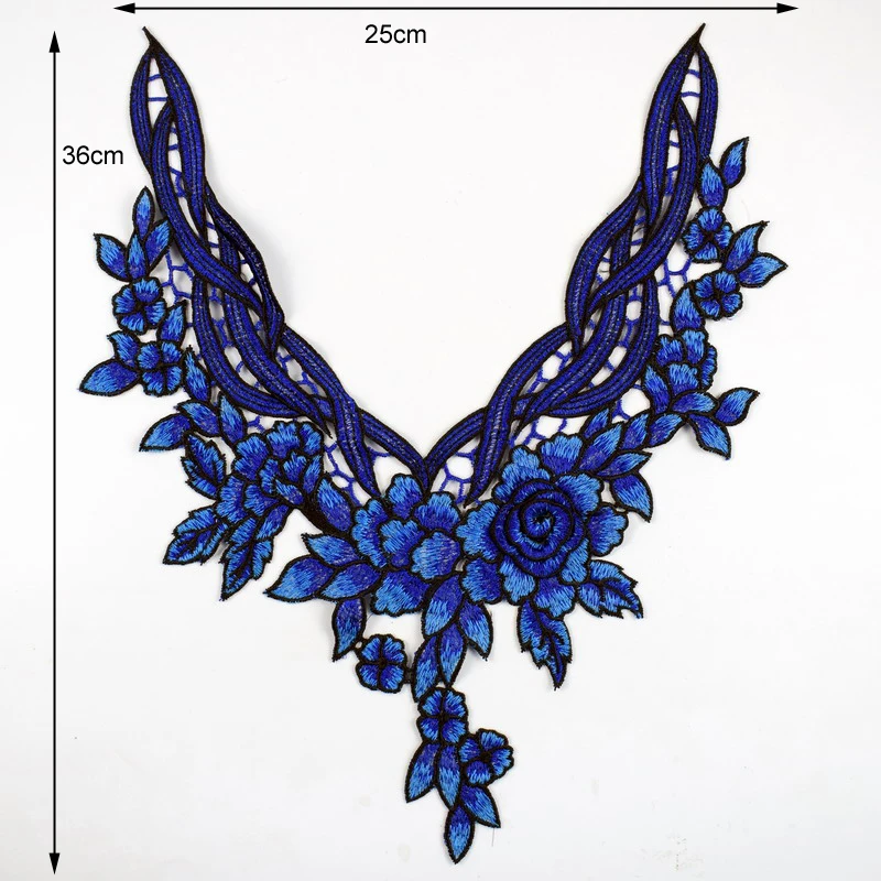 1Pc Sewing Blue Embroidered Fabric Sequins Lace Neckline Collar Applique Applications for Clothes DIY Accessories | Дом и сад
