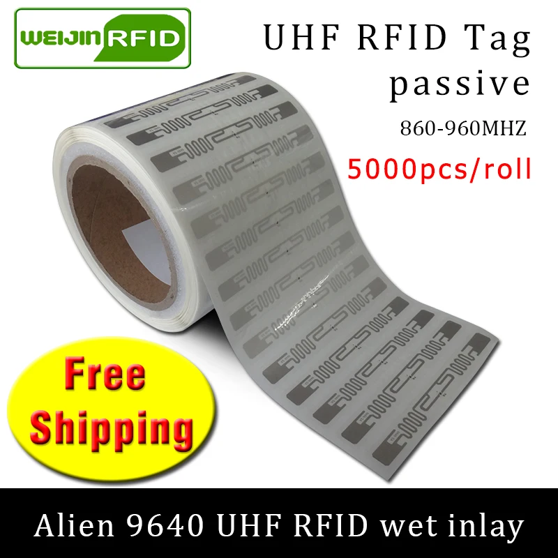 UHF RFID этикетка наклейка Alien 9640 влажная инкрустация EPC6C 915mhz868mhz860 960MHZ Higgs3 5000 шт