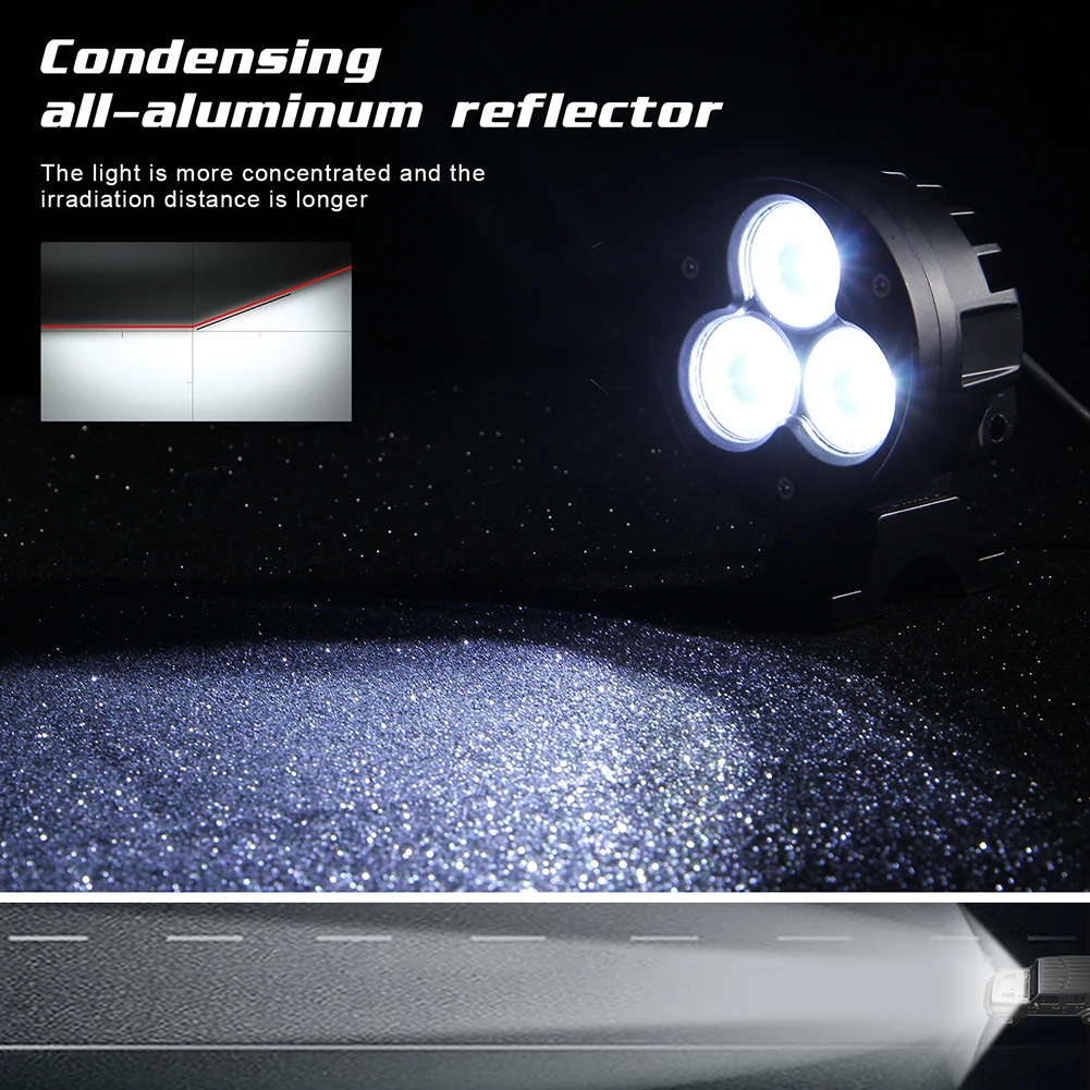 

Work Light Off Road Motorcycle Headlight Car A Pillar 3 LED Spotlight Durable Lamp for Outdoor Personal Car Ornaments