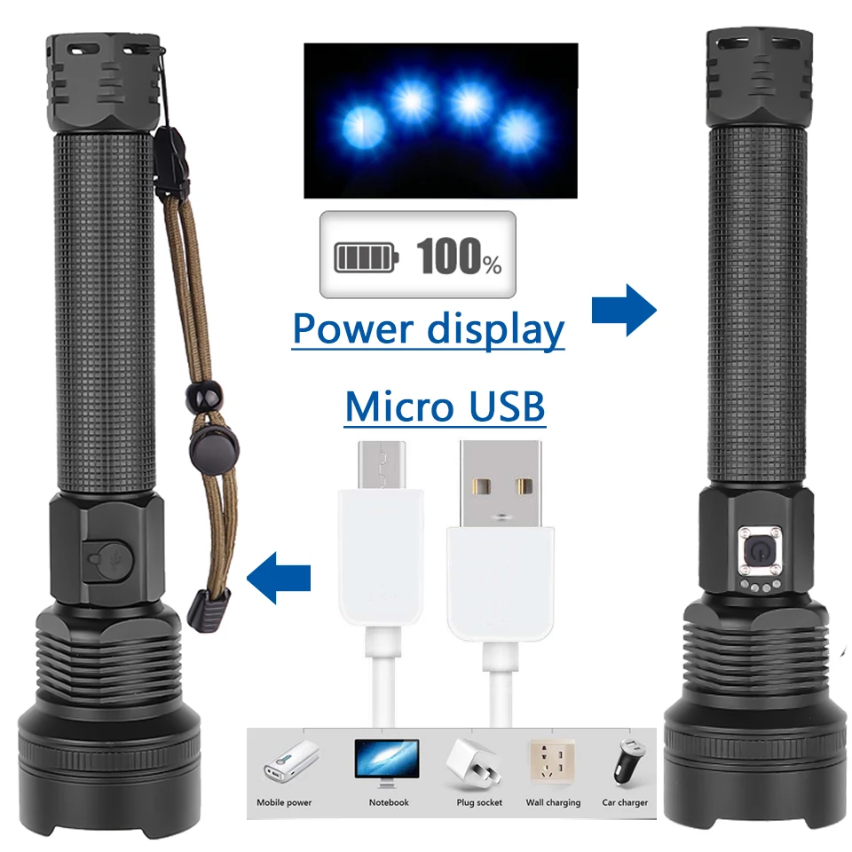 Xhp70.2 самый мощный светодиодный фонарик usb Zoom torch 18650 или 26650 фонарь с