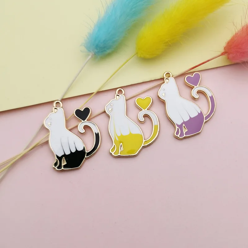 

10pcs 19*25mm Cute Enamel Cat Fashion Charms Jewelry Bracelets DIY Pendant Jewelry Making Golden Base