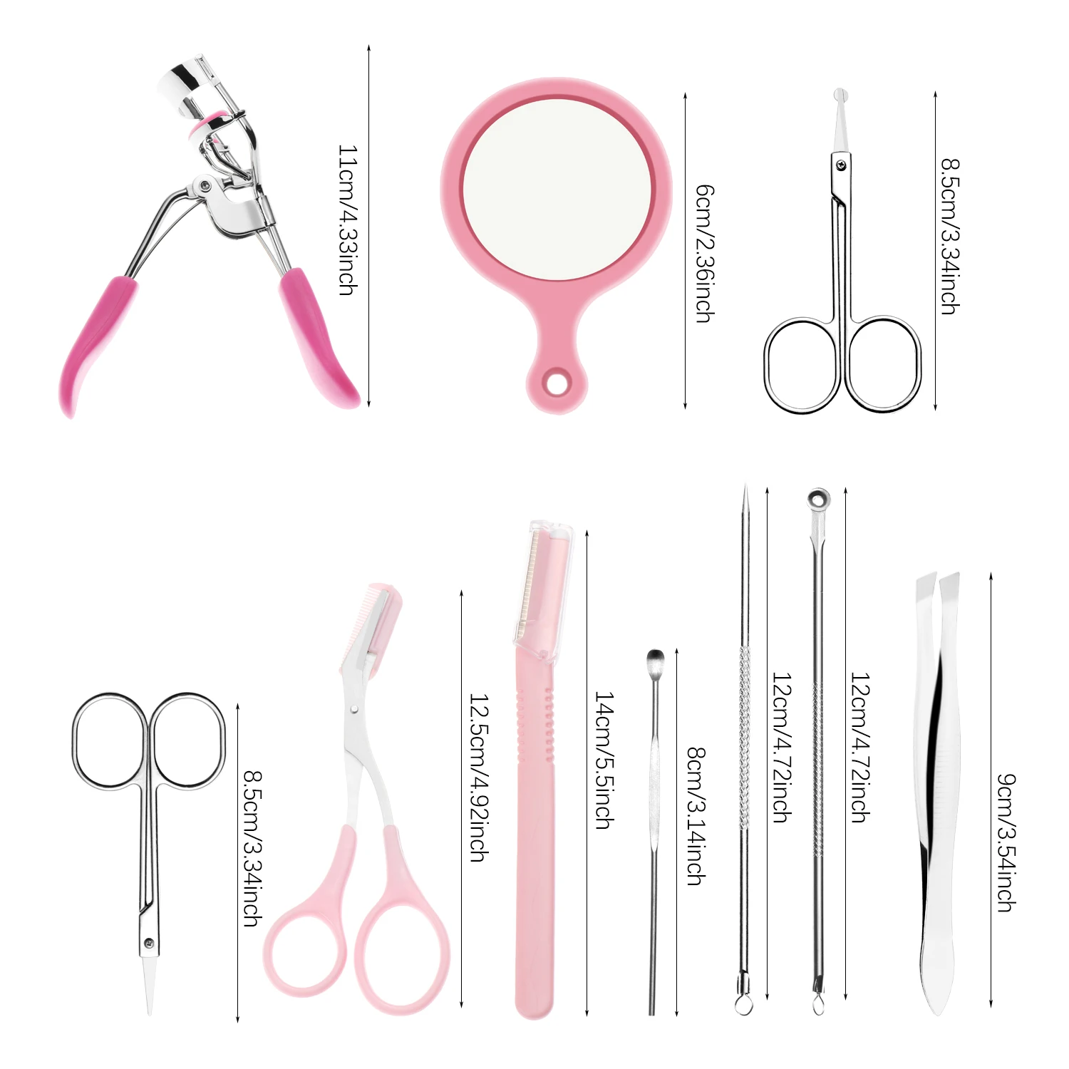 

10Pcs/Set New Eyebrow Trimmer Tool Kits Eyelashes Curler Eyebrow Tweezers Comb Scissors Eyebrow Scraper Squeeze Ring Ear Pick