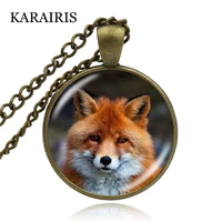 karairis newest watercolor woodland fox statement necklace fox glass cabochon pendant women choker necklaces diy jewelry