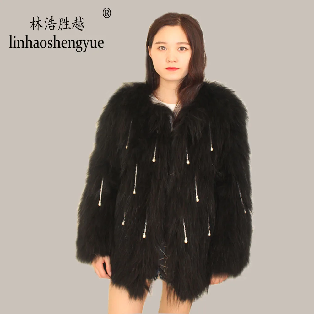 Linhaoshengyue 2020 hot fashion  women Real raccoon fur short coat  Real fur