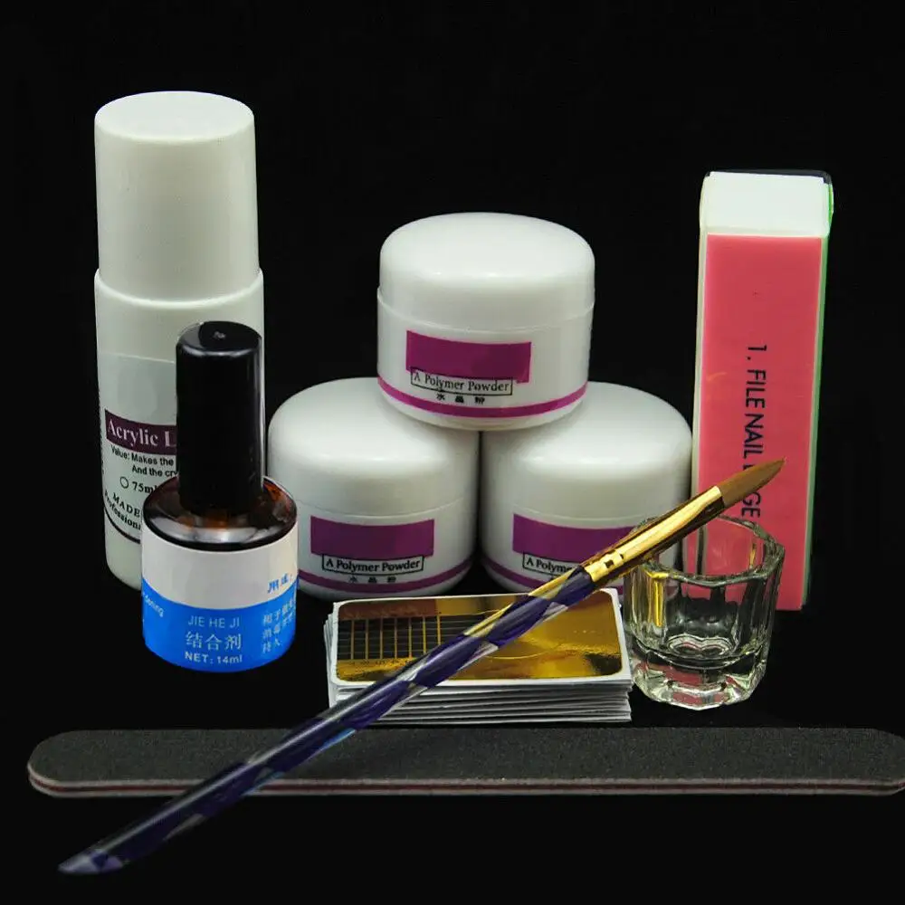 Acrylic Powder Liquid Glass Cup Nail Art Tips UV Primer Brush Block Kit Set Prefect tools kit with 3 acrylic powder