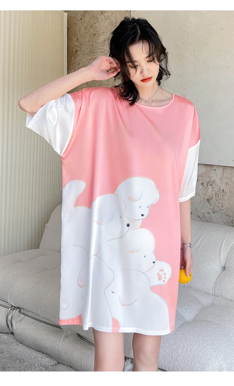 

Kwyaster Lady Nightdress Bathrobe Casual Nightwear Intimate Lingerie Loose Sleepwear Girls Home Dressing Gown Nightgown Women