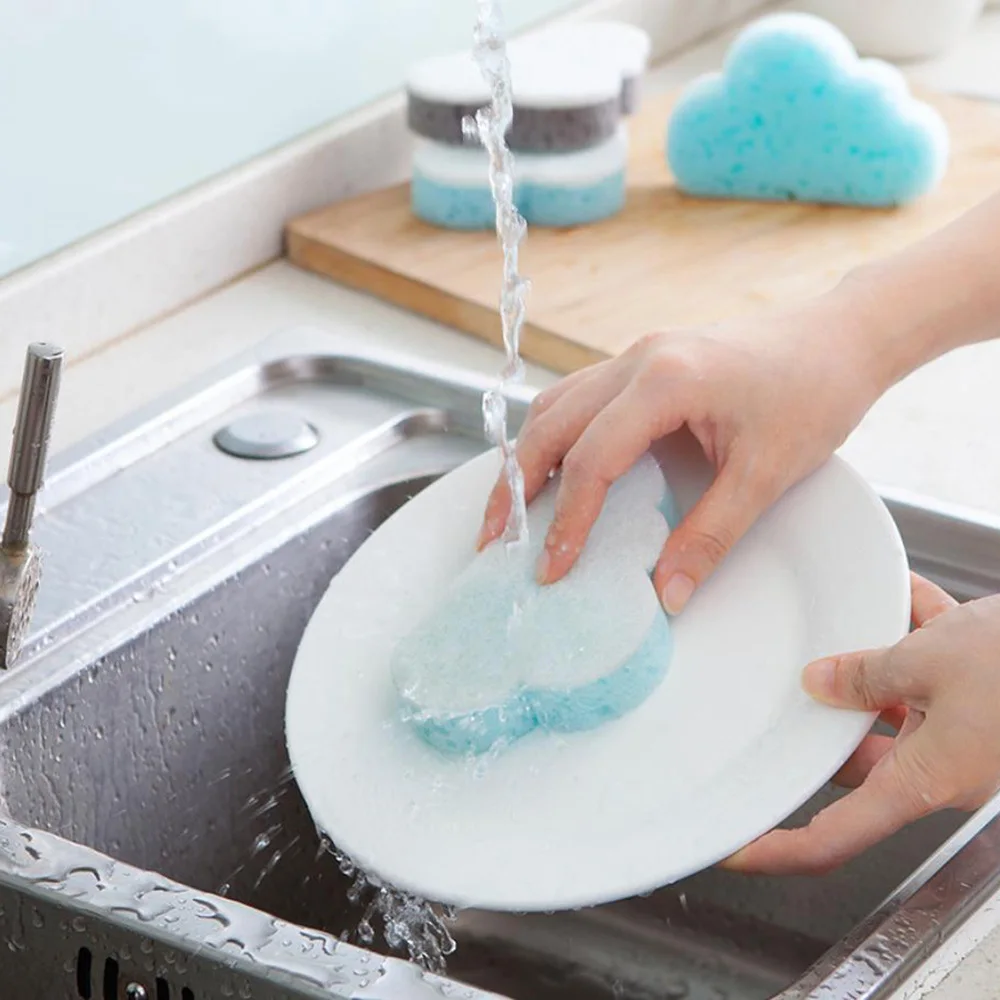 

6pcs Creative Cloud Shaped Cleaning Sponge Home Practical Kitchen Cleaning Sponge for Dish Cup Bowl Desktop (3pcs Gray + 3pcs Bl