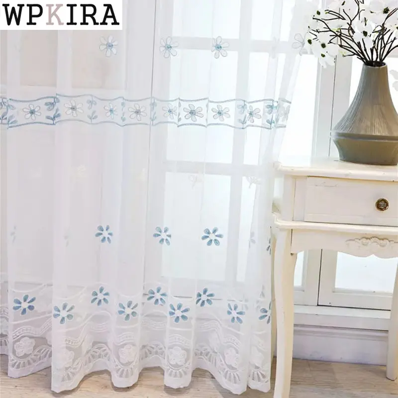 

Pastoral Embroidery Floral Sheer Curtain for Living Room Mesh Voile Drape Bay Window Kitchen Partition Home Decoration S228#E