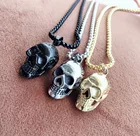 Halloween Jewelry Men and Women Gifts Fashion Popular Gold Skull Pendant Men Necklace Stainless Steel Long Chain Necklace Men