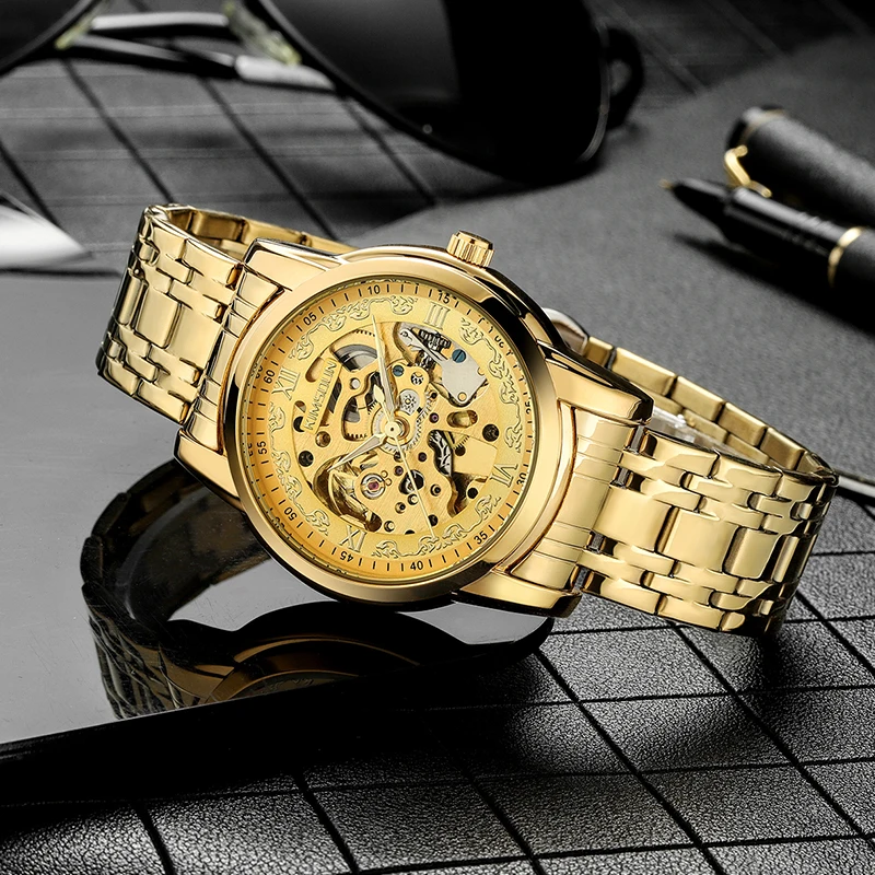 KIMSDUN мужские модные повседневные деловые автоматические механические часы полые