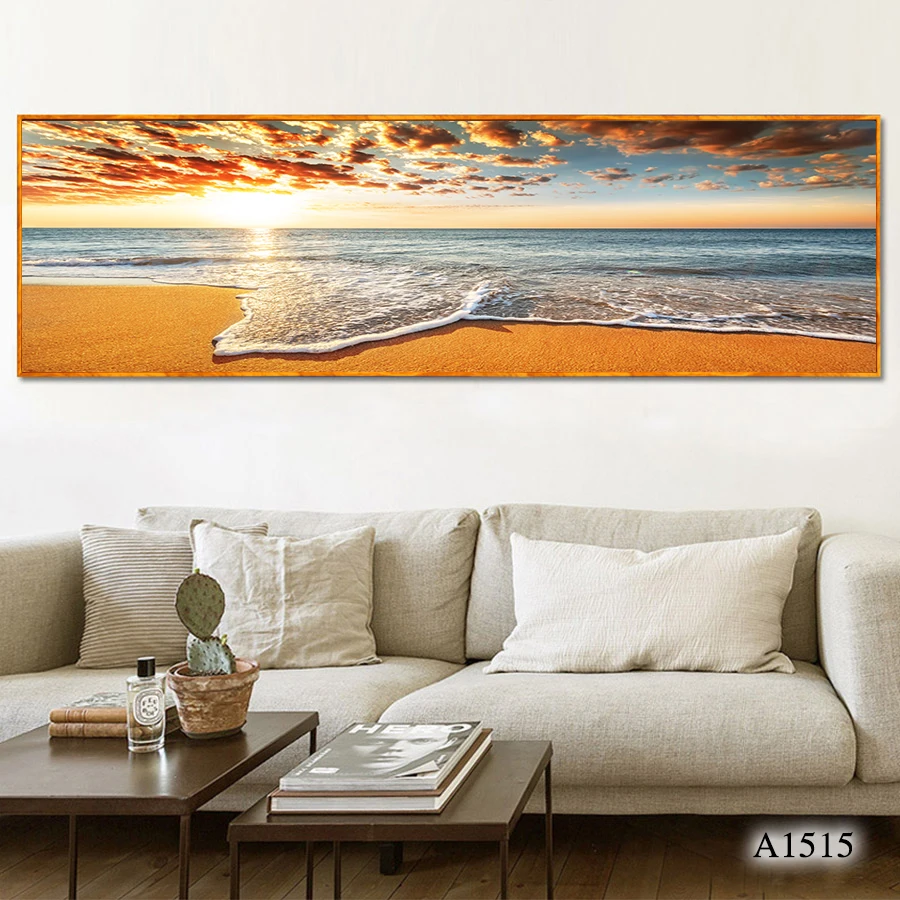 

Modern Abstract Oil Painting Print on Canvas Beach Seascape Sunrise Sea Wave Canvas Art Printing Wall Art Picture for Home Decor