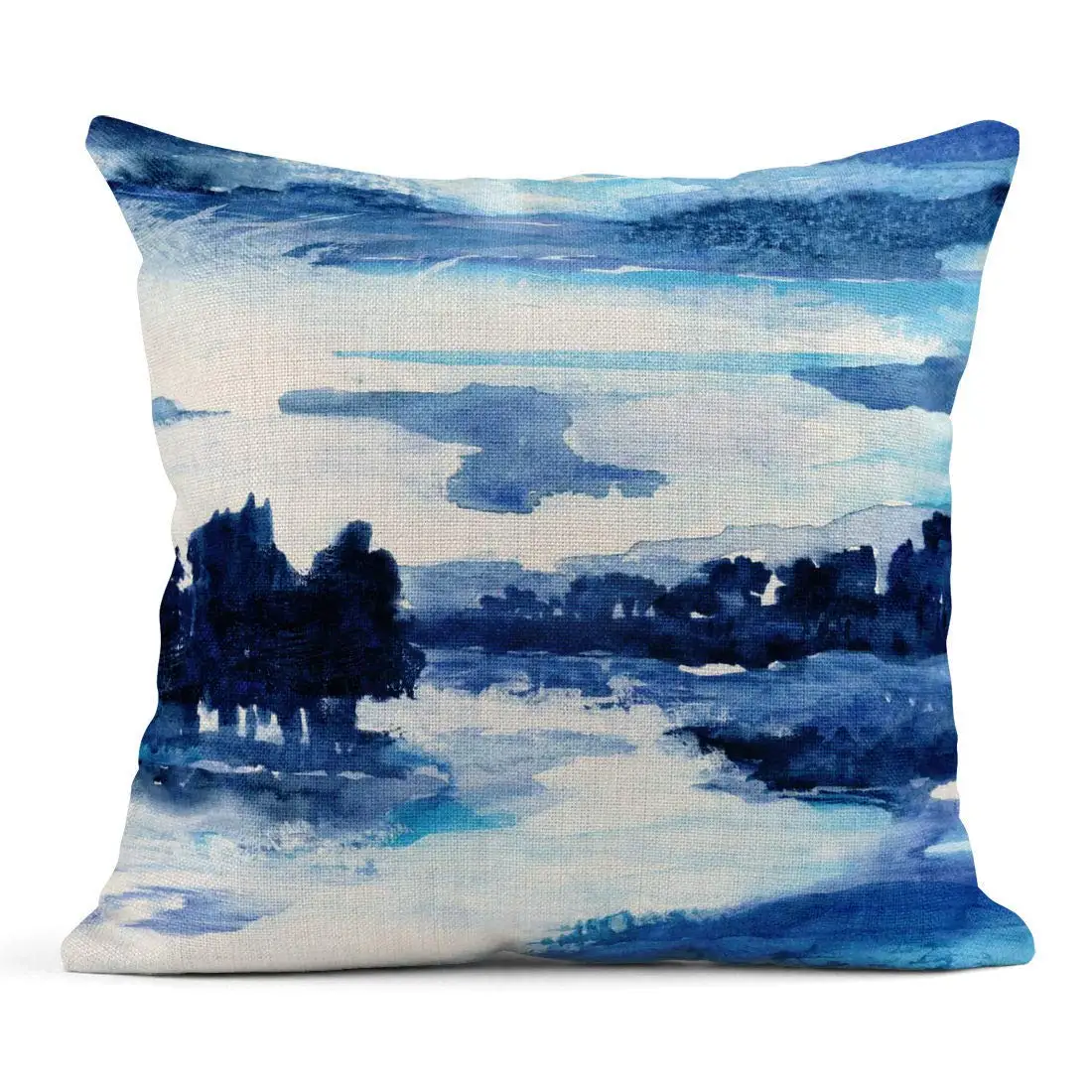 

Linen Throw Pillow Cover Case Indigo Land Landscape Decorative Pillow Cases Covers Home Decor Square 20 x 20 Inches Pillowcases