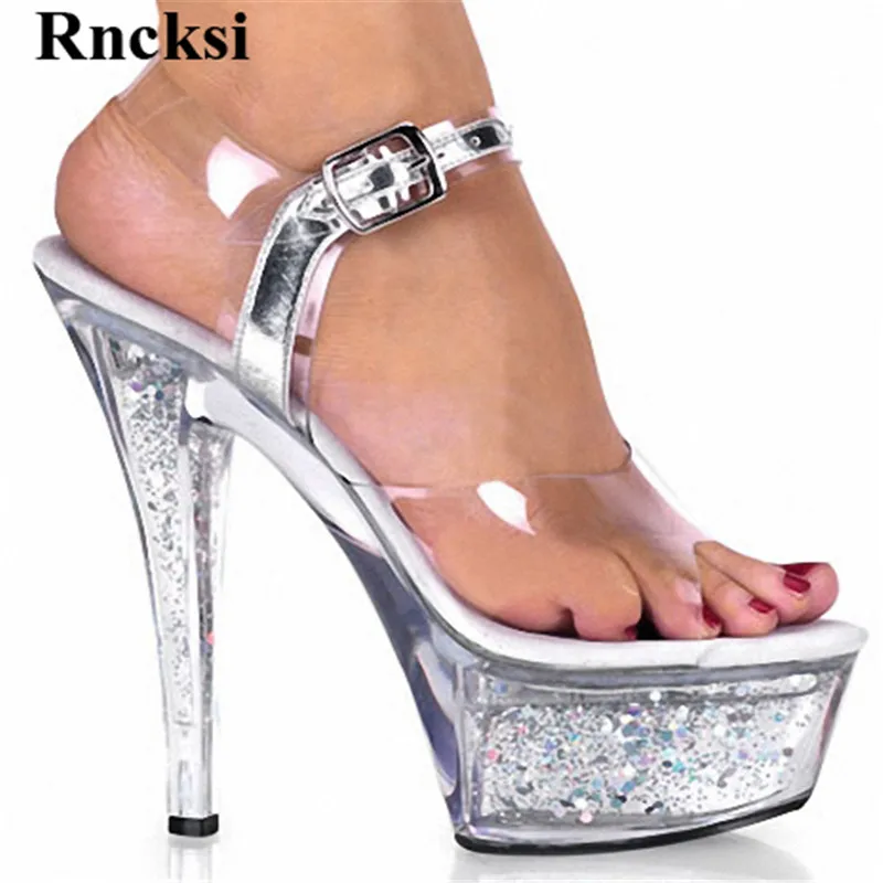 

Rncksi модные свадебвечерние ринки сексуальные ремешки женские весенние на высоком каблуке 15 см высокий каблук прозрачная платформа танцевальные сандалии