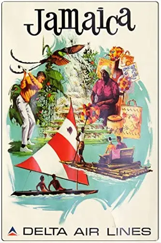 

Pixy Ink Jamaica by Delta Airlines Tourism Poster 1974 Metal Wall Plaque Tin Sign