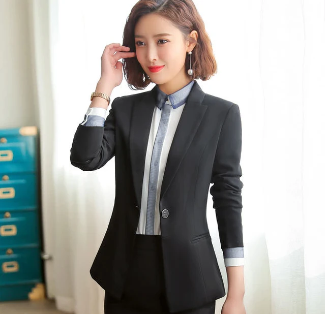 Black suit Высокое качество, профессиональные женские костюмы, брючный костюм, тонкий большой размер, Белый Блейзер, Повседневный, высокая талия, юбка, костюм, высокое качество - Цвет: Black suit