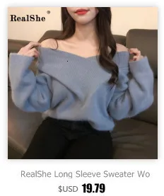 RealShe, вязаный женский свитер, длинный рукав, ассиметричный свитер, Женский пуловер, Зимние Повседневные свитера для девушек