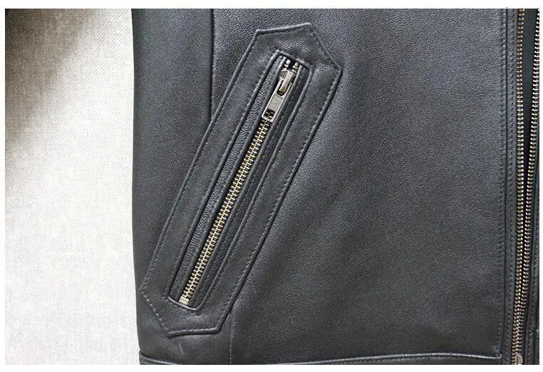 

Real Sheepskin Genuine Men Motorcycle Fashion High Quality Vintage Male Retro Leather Coat Black Bomber Jacket