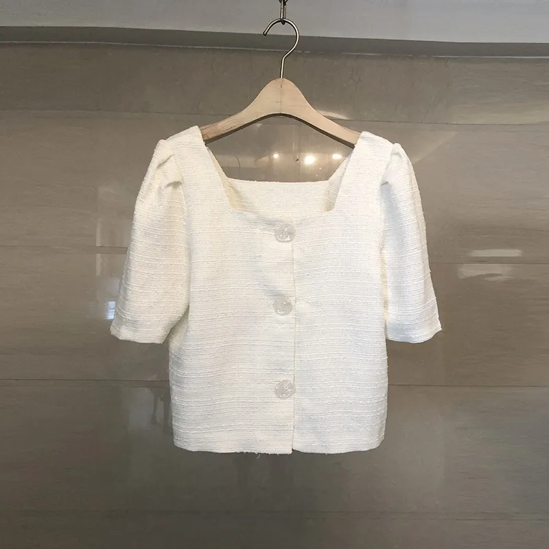 Брендовая модная женская летняя твидовая куртка с квадратным воротником