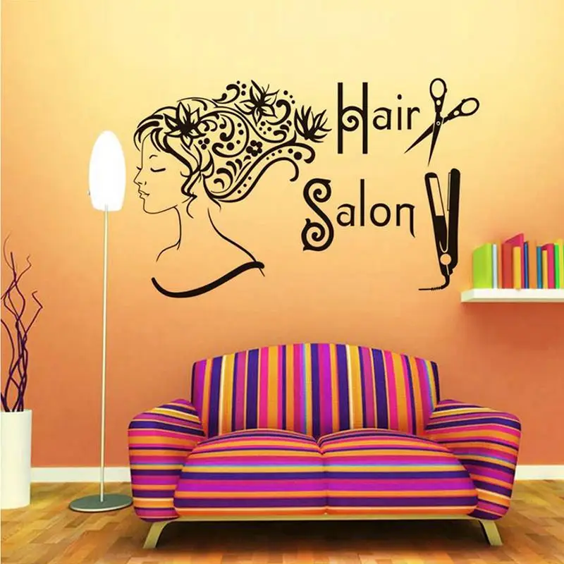 New Women Hair Salon Wall Sticker Adhesive Barber Stickers Home Shop Background Poster Art Decor Wallpaper Mural | Дом и сад